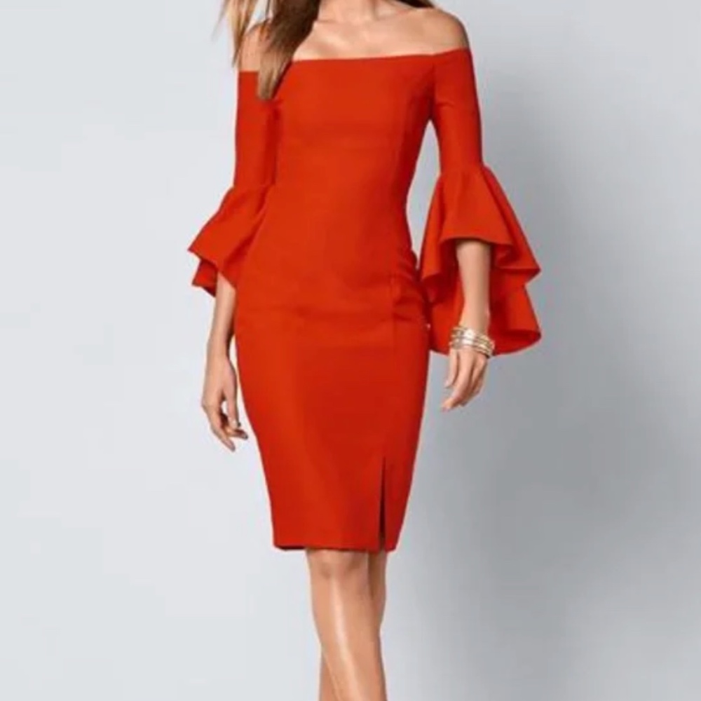 NWOT Venus Off the Shoulder Red Bell Sleeve Dress Size 6